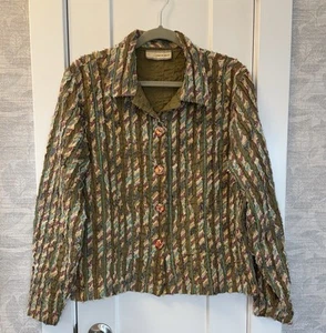 Women’s Lightweight Jacket Button Multi Colored Textured Stripes Size Med - Picture 1 of 9