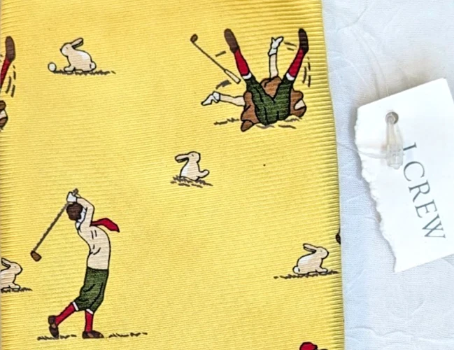 全新带标签 J Crew 真丝黄色高尔夫领带高尔夫球手兔子罕见 Dapper Preppy Ivy — 第 1/4 张图片