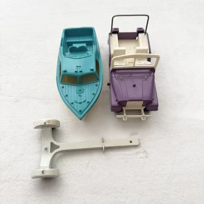 Винтажный Hubley джип и лодка прицеп комплект фиолетовый джип, синий лодка и прицеп 1960-х - Изображение 1 из 4