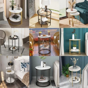 Round Side End Table with Metal Legs Coffee Living Room Night Stand Furniture - Picture 1 of 35