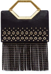 Alice + Olivia Tyler Handtasche goldene Nieten schwarz Leder Fransen, neu mit Etikett, Einzelhandel... - Bild 1 von 7