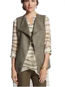 Chico's Size 3 (XL/16) Perforated Drape Faux Suede Vest Laser Cut Olive Green - Picture 1 of 5