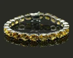 15Ct Oval Cut Lab Created Citrine Women's Tennis Bracelet 14kWh Gold Plated 7.5" - Picture 1 of 4