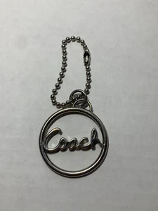 COACH SILVER TONE METAL ROUND SCRIPT HANDBAG PURSE CHARM HANG TAG KEY FOB - Picture 1 of 3