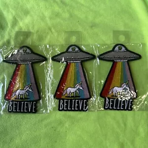 (3) Believe Alien Patch UFO Unicorn Area 51 Spaceship New Sealed Iron On - Picture 1 of 2