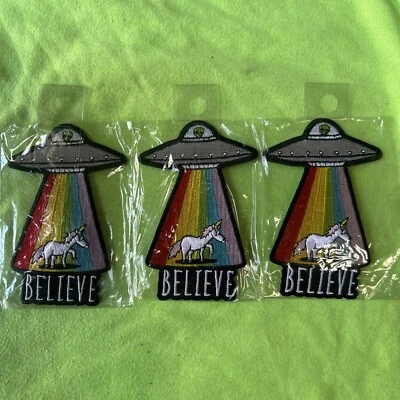 (3) Believe Alien Patch UFO Unicorn Area 51 Spaceship New Sealed Iron On - Image 1 of 2