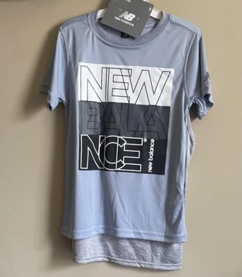 Nuevas 2 piezas Camisas New Balance Azul Manga Corta y Gris Sin Mangas Niños Talla 8 Foto 1 de 2