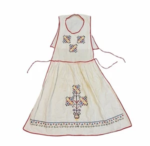 Grembiule cotone vintage pinafore boho ricamato difetti - Foto 1 di 6