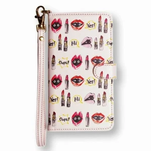 Folio Phone Case for Any Small Phone Pink, Art Lipsticks Cute with Mirror, NEW - Picture 1 of 7
