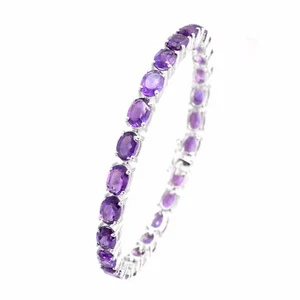 Natural Purple Amethyst Gemstone Sterling Silver Bracelet Jewelry - Picture 1 of 3