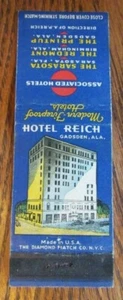 GADSDEN, ALABAMA STREICHHOLZSCHACHTELHÜLLE: HOTEL REICH 1940er MATCHCOVER -E - Bild 1 von 2
