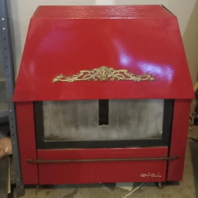 Estufa de leña vintage esmaltada roja Efel Kamina MCM 70 chimenea Foto 1 de 4