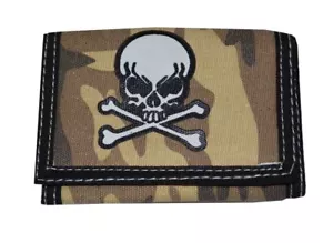 Wallet-tri Fold With Key Chain Pocket Chain Bone Skull - Picture 1 of 1