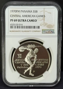 Panama - 5 Balboas - 1970FM Central American Games NGC PF 69 Ultra Cameo - Picture 1 of 4