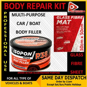 CAR BOAT VAN BODY REPAIR KIT 250ml BODY FILLER FIBREGLASS MATTING SHEET - Picture 1 of 1