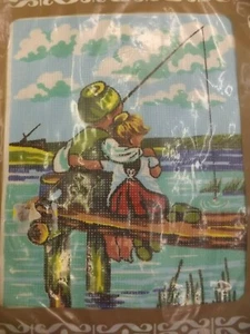 CeWec Vtg NEW Country Mom Daughter Fishing Sampler 11.5x14 Crewel Embroidery Kit - Picture 1 of 3