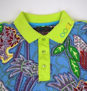 Vintage COOGI Shirt Size M/L 90s 2 Tone Lime Blue Abstract Floral Panel polo - Picture 1 of 12