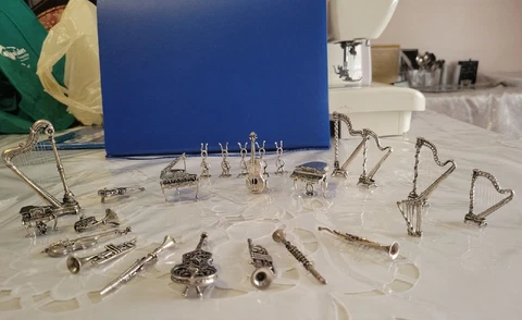 Lot of Miniature Silver Collectible Items, Musical Instruments, Total 24 Pieces Cover