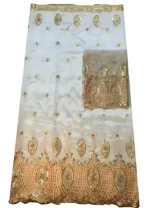 Nuovo tessuto pizzo tulle francese George tessuto pizzo cucito paillettes africane seta 1 set - Foto 1 di 11