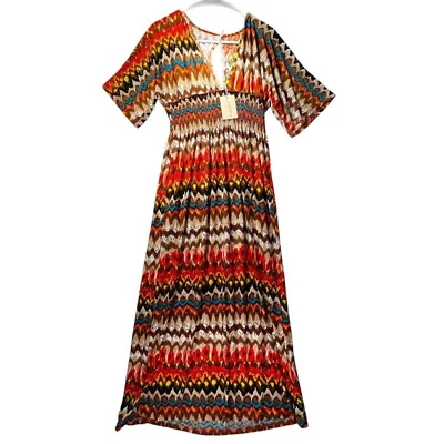 Nuevo con etiquetas Maxi Vestido Cristina Love Cintura Calada Ojo de Cerradura Tribal Azteca Estampado Audaz XL Foto 1 de 4