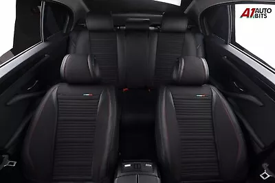 Juego completo de fundas de asiento de coche de cuero sintético y tela negra de lujo para Mitsubishi HQ - Imagen 1 de 3