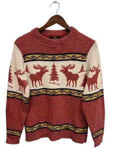 Vintage Alps Knitmeister Reindeer Pine Tree Sweater Orange Size Large Moose 90s - Picture 1 of 9