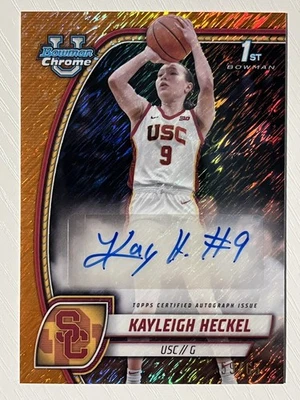 Kayleigh Heckel 2024-25 Bowman University Chrome Orange Shimmer Auto 59/65 - Image 1 of 2