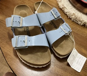 Birkenstock Women's Arizona Baby Blue 2 Strap Birko-Flor 40 NWT - Picture 1 of 8