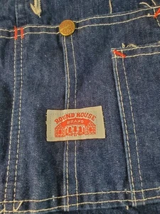 Salopette uomo vintage Round House blu scuro jeans denim made in USA 50X30 - Foto 1 di 10