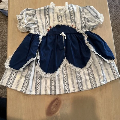 Vintage 1970s Girls Baby 2T Dress One Piece Navy Lace Trim  - Image 1 of 4