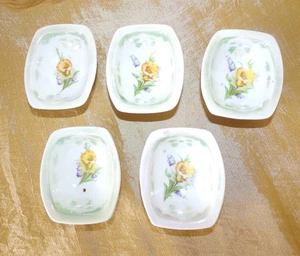 5 Antique Three Crown China Germany Salt Cellars Dips Yellow Flowers Rectangle - Picture 1 of 20