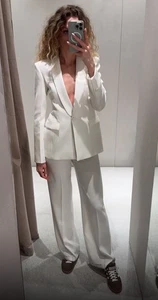 ZARA WOMAN ECRU ZW COLLECTION TUXEDO JACKET & Matching trousers Set SIZE XS - Picture 1 of 12