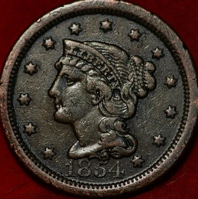1854 Philadelphia Mint Copper Braided Hair Large Cent - Image 1 of 2