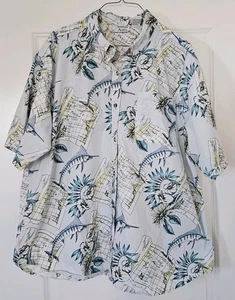 Hawaiian Aloha Camp Shirt With Sailfish Map & Hibiscus Floral Men's XXL - Picture 1 of 11