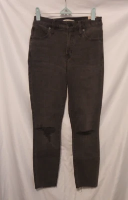 MADEWELL Curvy Hi Rise Skinny Jeans 26P Waist Natural Black Raw Hem Busted Knee - Image 1 of 4