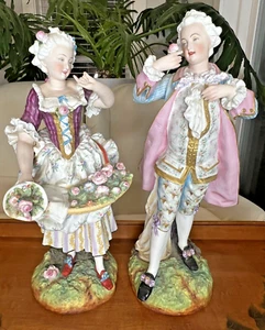 Large Antique French Pair Figure Romantic Bisque Porcelain Old Paris 19thC 20" - Picture 1 of 16