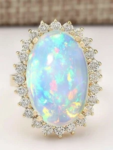 3.00Ct Oval Cut Genuine Fire Opal Halo Engagement Ring 14K Yellow Gold Plated - Picture 1 of 10