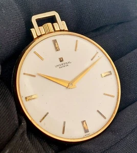 Vintage Universal Genève 14k Gold, Thin 7.2mm, Swiss Open Face 43mm Pocket Watch - Picture 1 of 9