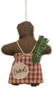 Christmas Primitive 6.5" Fabric Gingerbread Girl w/ Greens Ornament 6.5" - Picture 1 of 3