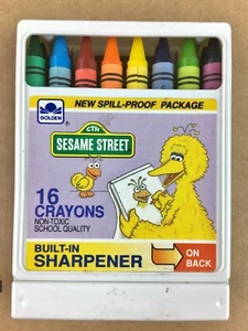 16 crayones vintage dorados de Plaza Sésamo 1989 con sacapuntas incorporado - Imagen 1 de 4