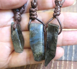 Men's Crystal Necklace, Natural Blue Flash Labradorite Slab Stone Necklace - Picture 1 of 2