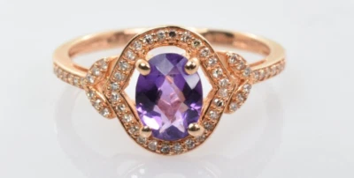 Amethyst & Diamond Accent Ring in 14k Rose Gold Size 7 - Image 1 of 4