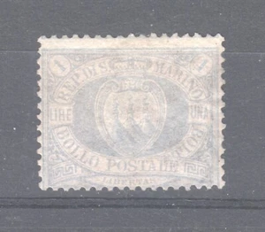 San Marino ~ Escudo de armas 1877, 1 L azul claro Sc# 22 */H cv $1675 (A020) - Imagen 1 de 3