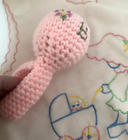 New HANDMADE CROCHET Pink Baby Girl Round Embroidered Floral Soft RATTLE