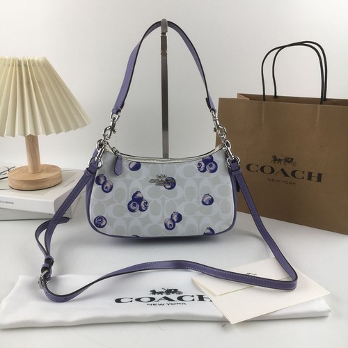 Borsa a tracolla Coach Teri 2 vie pelle stampa mirtillo CR292 nuova uscita