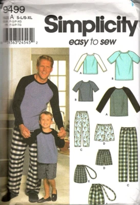 Simplicity 9499 Mens and Boys S to XL Lounge Pants and Top Uncut Sewing Pattern - Image 1 of 2