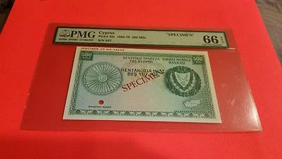 cyprus  500 mil Pick 42s specimen PMG 66 Gem UNC - Image 1 of 2