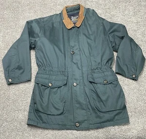 London Fog Mens Medium Coat Zipper Snap Heavy Lined Pockets Hooded Green quilted - Picture 1 of 13