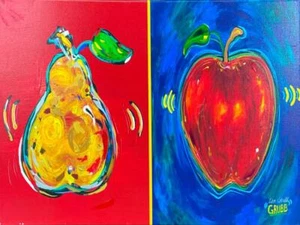 Lisa Grubb Good Fruit Leinwand Birne und Apfel Pop handsigniert limitierte Kunst - Bild 1 von 1