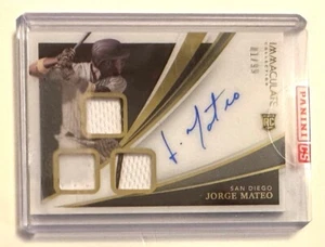 Tarjeta de parche automático de béisbol Panini Immaculate: Jorge Mateo Rookie/99 San Diego - Imagen 1 de 5